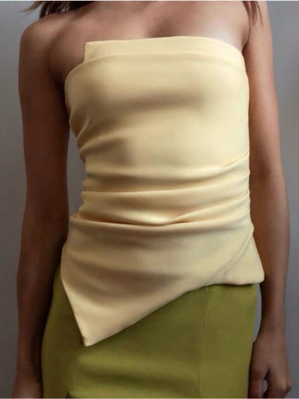 NWT Zara Butter Yellow Strapless Asymmetric Draped Top
